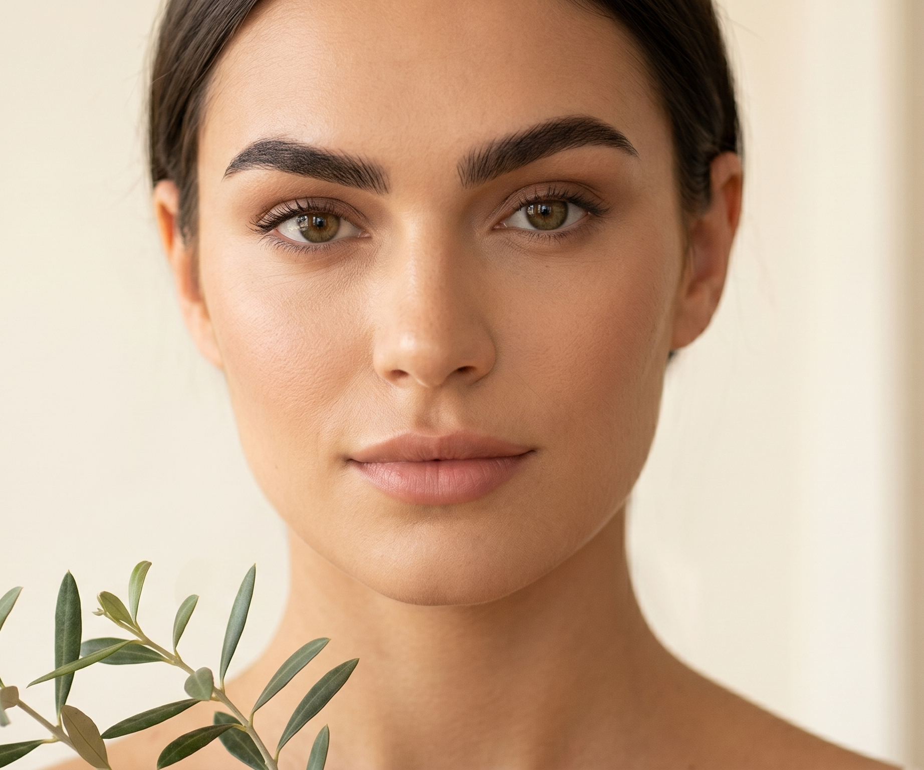 Woman beauty portrait with plant